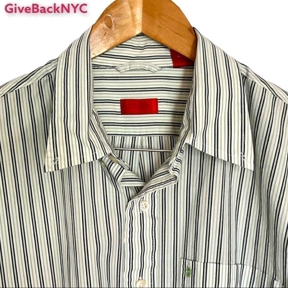 IZOD Striped Button Down Short Sleeve Shirt Size XL